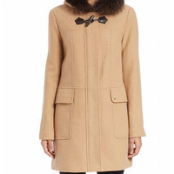 Ellen Tracy Blue Fox Fur Trimmed Toggle Coat - Picture 1 of 6